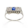 18 Karat White Gold Art Deco Diamond and Sapphire Three Stone Ring facing up