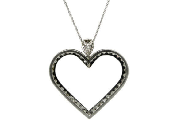 14 Karat White Gold Diamond Heart Shaped Pendant back