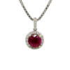 14 and 18 Karat White Gold Ruby and Diamond Halo Necklace