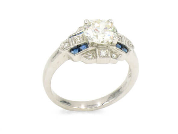 Art Deco Style Diamond and Sapphire Engagement Ring