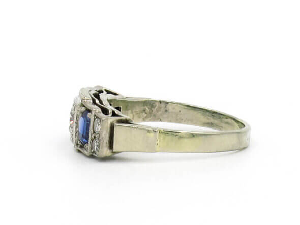 18 Karat White Gold Art Deco Sapphire and Diamond Ring