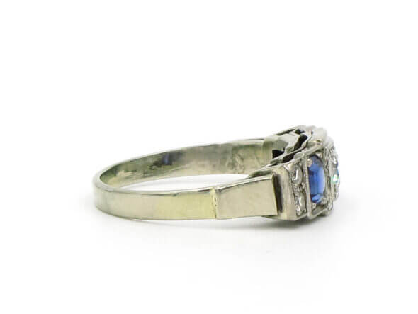 18 Karat White Gold Art Deco Sapphire and Diamond Ring