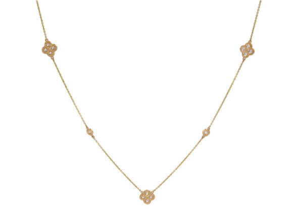 32 Inch 14 Karat Rose Gold Diamond Cluster Necklace