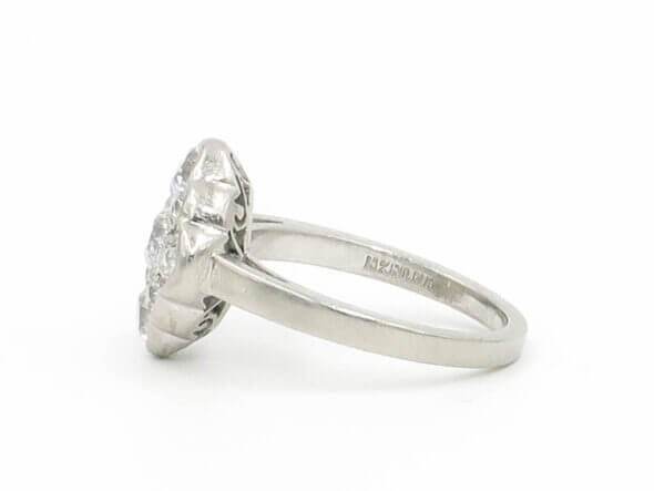 Platinum Diamond Cluster Ring with Scalloped Edges left side
