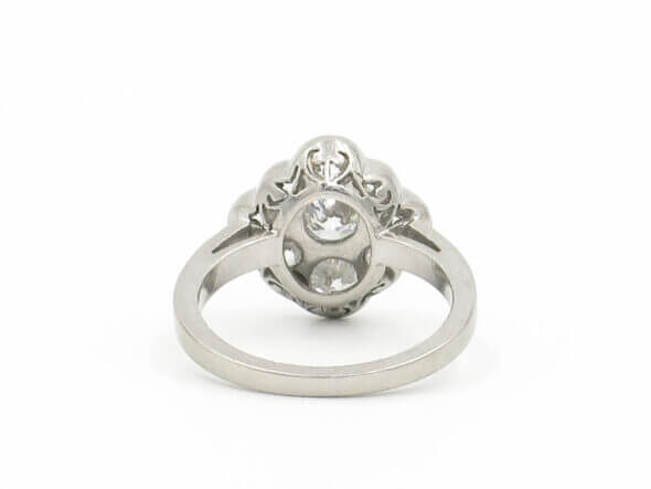 Platinum Diamond Cluster Ring with Scalloped Edges back view