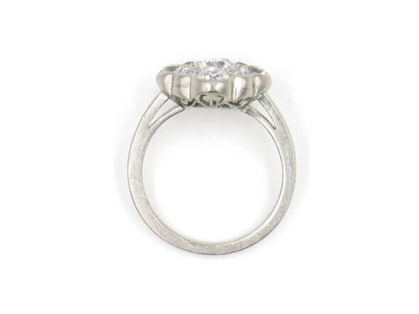 Platinum Diamond Cluster Ring with Scalloped Edges top view