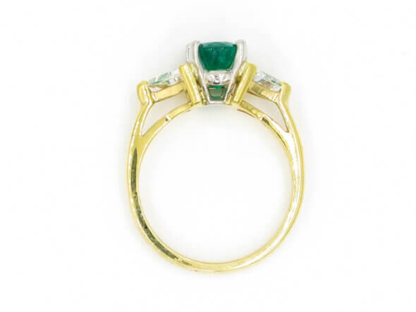 14 Karat Yellow and White Gold Emerald and Trillion Cut Diamond Ring top view