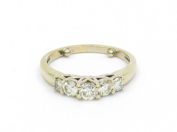 14 Karat White Gold Five Stone Diamond Ring