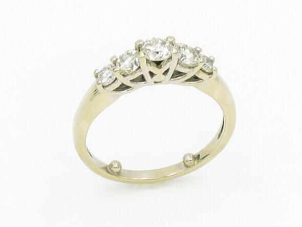 14 Karat White Gold Five Stone Diamond Ring