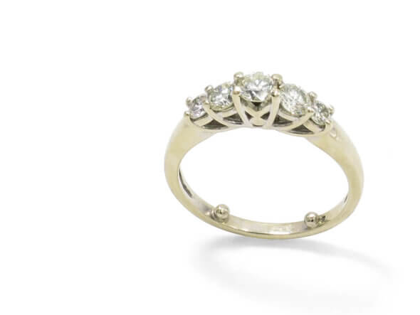 14 Karat White Gold Five Stone Diamond Ring