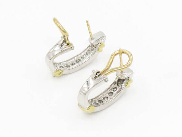 14 Karat White and Yellow Gold Oval Diamond Hoop Earrings