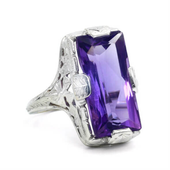 14 Karat White Gold Amethyst Ring right side