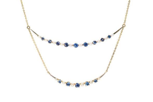 Double Crescent Sapphire and Pearl Necklace