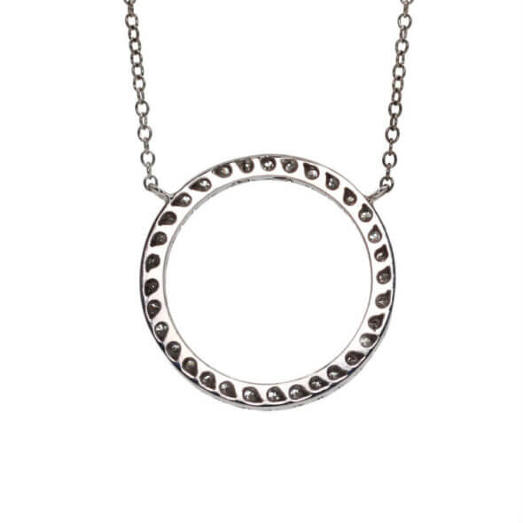 Diamond Circle Necklace in 18 Karat White Gold back view