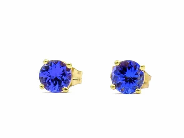 14 Karat Yellow Gold 1.02 Carat Total Weight Tanzanite Stud Earrings