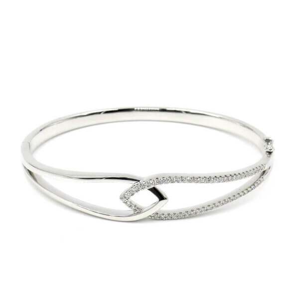 14 Karat White Gold and Diamond Leaf Bangle