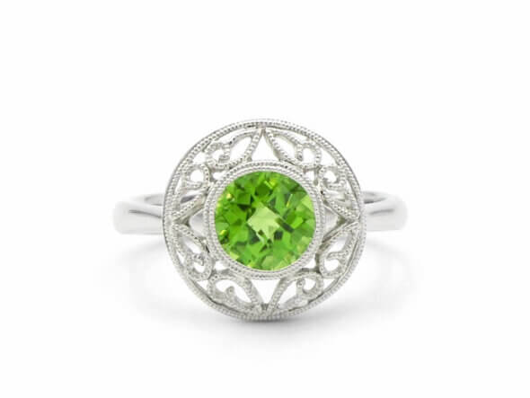 14 Karat White Gold Round Peridot Ring