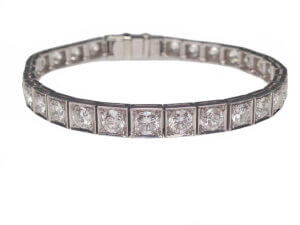 Platinum Art Deco Diamond Line Bracelet Signed "Barthman" closed bracelet