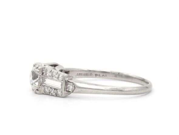 Platinum Diamond Art Deco Ring With Baguettes