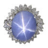 Platinum Mid Century Star Sapphire and Diamond Ring front view