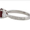 Platinum Ruby and Trillion Cut Diamond Custom Lippa's Three Stone Ring Left Side