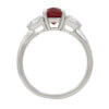 Platinum Ruby and Trillion Cut Diamond Custom Lippa's Three Stone Ring Top View