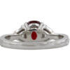 Platinum Ruby and Trillion Cut Diamond Custom Lippa's Three Stone Ring Back View