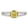Platinum and 18 Karat Yellow Gold Fancy Intense Yellow Radiant Cut Diamond Ring with GIA Report front view