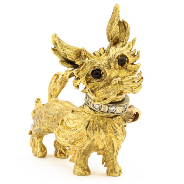 18 Karat Yellow Gold Yorkie | Diamond Brooch