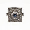 Russian Platinum and 14 Karat Rose Gold Cabochon Sapphire and Diamond Ring front view