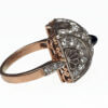 Russian Platinum and 14 Karat Rose Gold Cabochon Sapphire and Diamond Ring side view