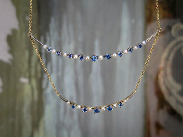 Double Crescent Sapphire and Pearl Necklace
