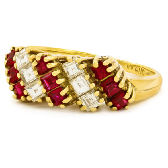 14 Karat Yellow Gold Ruby Diamond Ring
