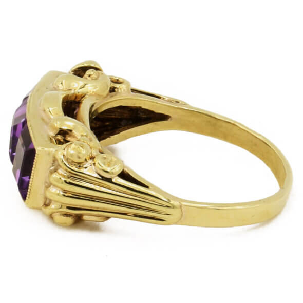 10 Karat Yellow Gold 3 Square Amethyst Antique Ring