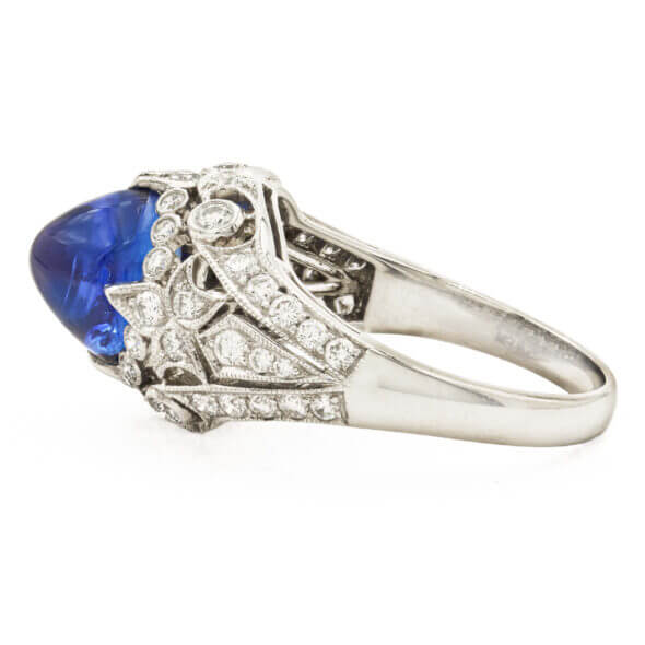 Platinum Cabochon Sapphire and Diamond Ring
