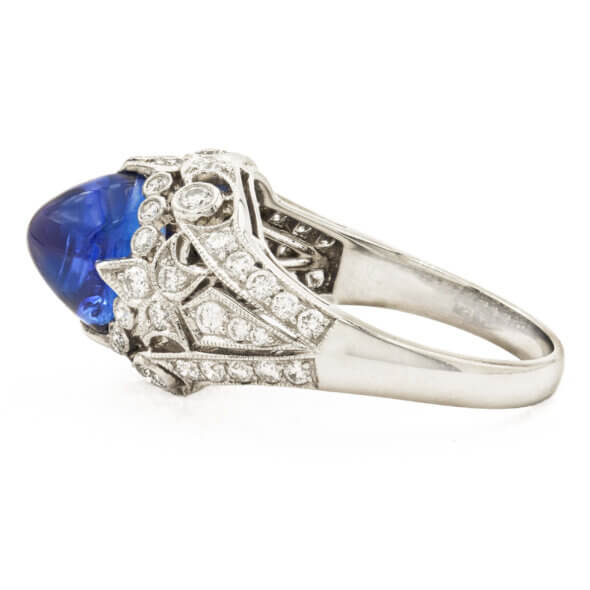 Platinum Cabochon Sapphire and Diamond Ring