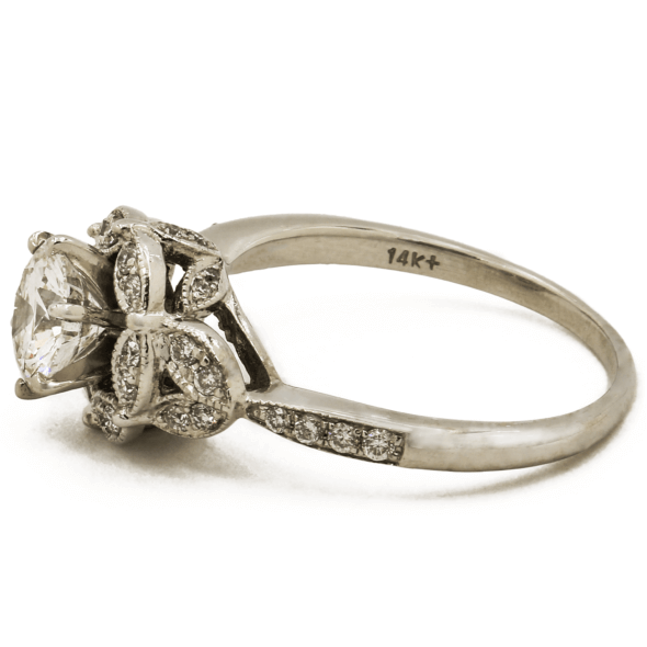 14 Karat White Gold 1.07 Carat Unique Diamond Halo Engagement Ring with GIA Report