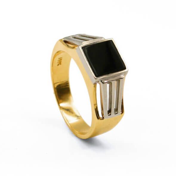 Two tone 14K Gold Mens Onyx Ring