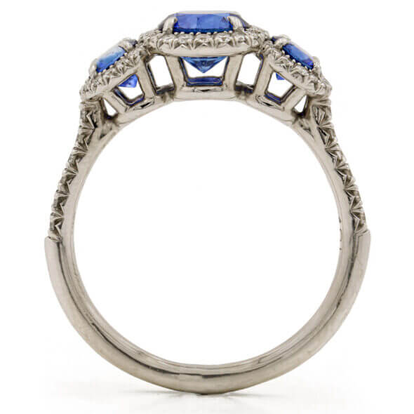 18 Karat White Gold 3 Sapphire Halo Ring