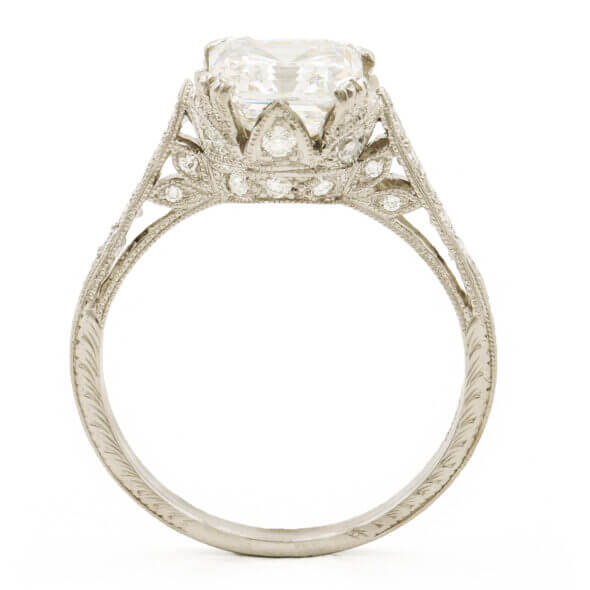 Amazing Platinum Diamond Asscher Cut Diamond Engagement Ring top view