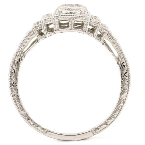 18 Karat White Gold 3 Stone Art Deco Style Diamond Ring