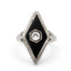 Art Deco 14 Karat White Gold Onyx and Diamond Ring front view