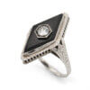 Art Deco 14 Karat White Gold Onyx and Diamond Ring top view