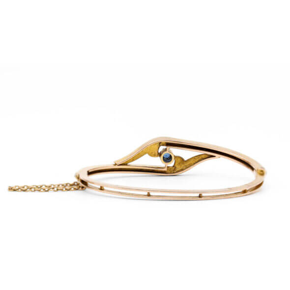 Victorian Sapphire | Pearl Gold Bypass Bangle Bracelet