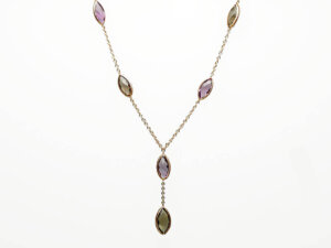 14 Karat Rose Gold Amethyst and Smokey Quartz Necklace