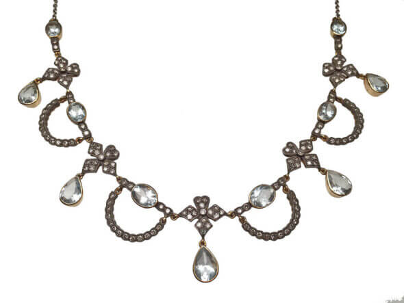Silver Topped 18 Karat Gold Aquamarine and Diamond Necklace