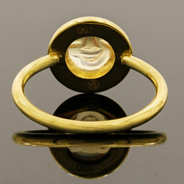 18 Karat Yellow Gold White Enamel Jelly Opal Face Ring With Enamel back view