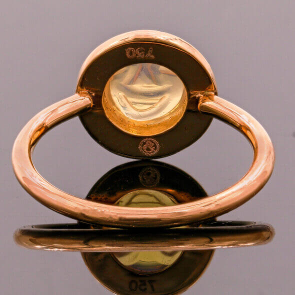 18 Karat Rose Gold Red Enamel Jelly Opal Face Ring back view