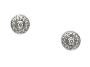 14 Karat White Gold Bezel Set Diamond Halo Earrings