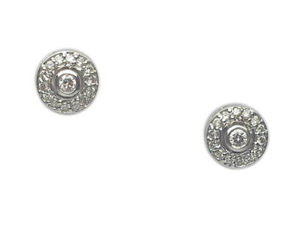 14 Karat White Gold Bezel Set Diamond Halo Earrings